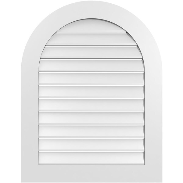 Ekena Millwork Round Top Surface Mount PVC Gable Vent: Functional, w/ 3-1/2"W x 1"P Standard Frame, 28"W x 36"H - GVPRT28X3601SF