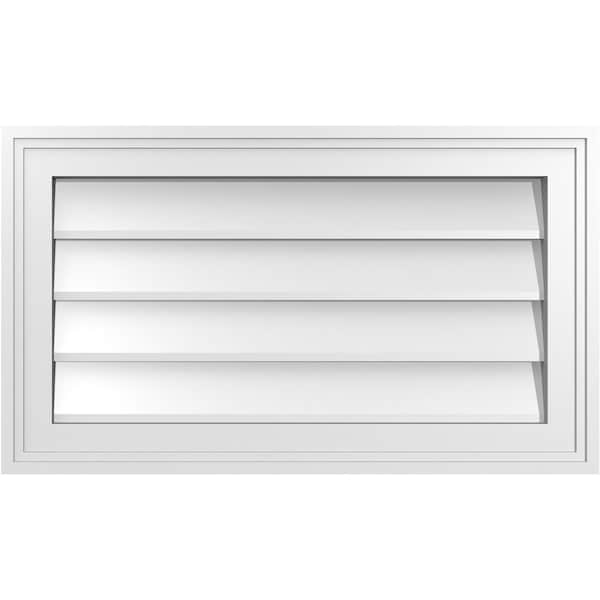 Ekena Millwork Vertical Surface Mount PVC Gable Vnt: Non-Functional, w/2"W x 1-1/2"H, Brickmould Frame, 24"W x 14"H - GVPVE24X1402SN