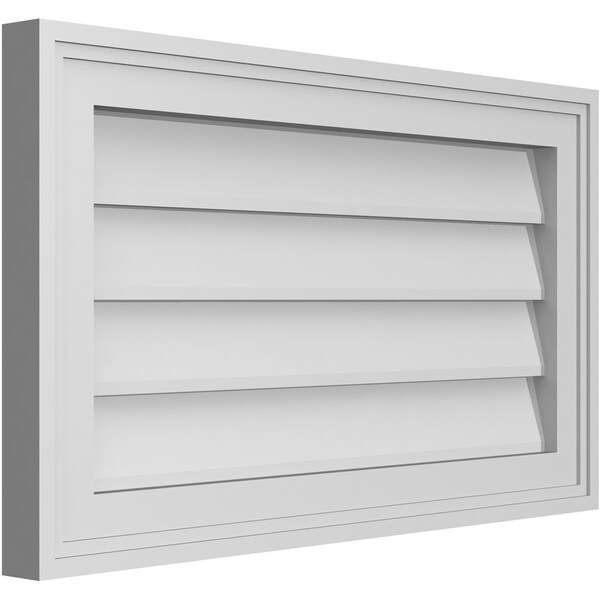 Ekena Millwork Vertical Surface Mount PVC Gable Vnt: Non-Functional, w/2"W x 1-1/2"H, Brickmould Frame, 24"W x 14"H - GVPVE24X1402SN