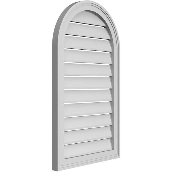 Ekena Millwork Round Top Surface Mount PVC Gable Vent: Functional, w/ 2"W x 1-1/2"P Brickmould Frame, 20"W x 34"H - GVPRT20X3402SF