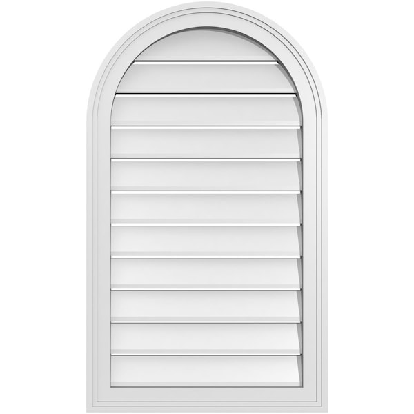 Ekena Millwork Round Top Surface Mount PVC Gable Vent: Functional, w/ 2"W x 1-1/2"P Brickmould Frame, 20"W x 34"H - GVPRT20X3402SF