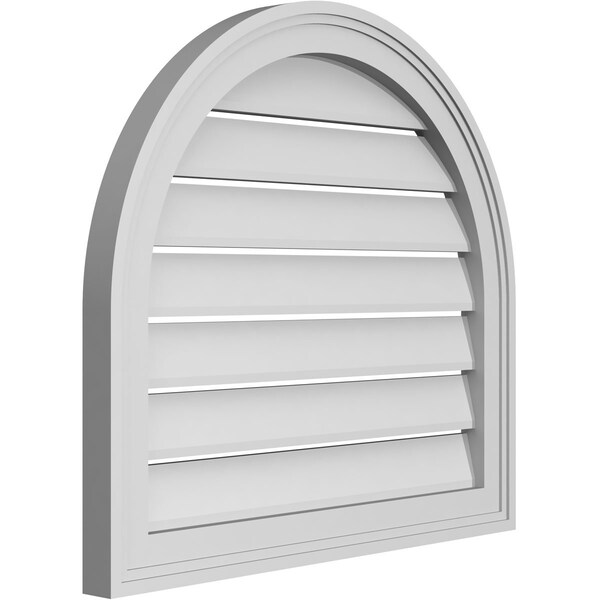 Ekena Millwork Round Top Surface Mount PVC Gable Vent: Functional, w/ 2"W x 1-1/2"P Brickmould Frame, 24"W x 22"H - GVPRT24X2202SF