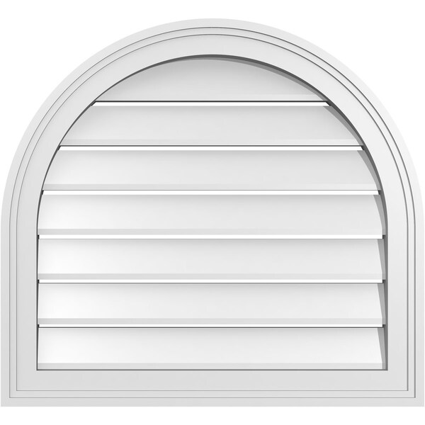 Ekena Millwork Round Top Surface Mount PVC Gable Vent: Functional, w/ 2"W x 1-1/2"P Brickmould Frame, 24"W x 22"H - GVPRT24X2202SF
