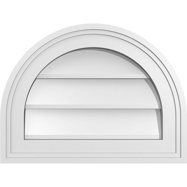 Ekena Millwork Round Top Surface Mount PVC Gable Vent w/ 2"W x 1-1/2"P Brickmould Frame, 16"W x 12"H - GVPRT16X1202SN