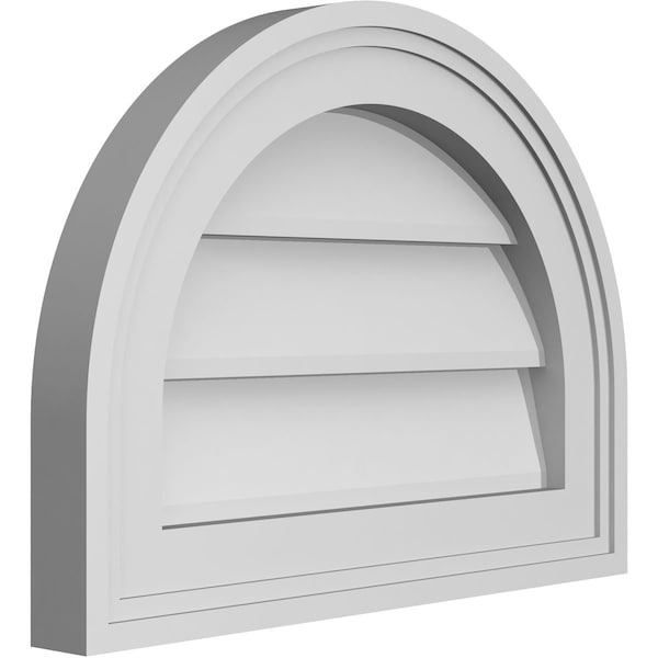 Ekena Millwork Round Top Surface Mount PVC Gable Vent w/ 2"W x 1-1/2"P Brickmould Frame, 16"W x 12"H - GVPRT16X1202SN
