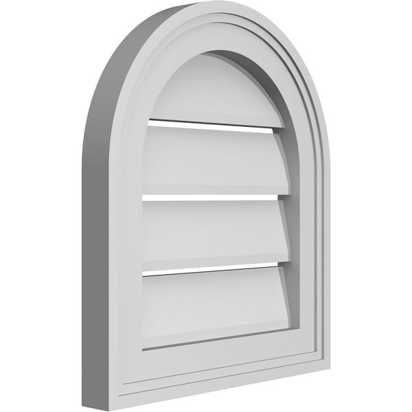 Ekena Millwork Round Top Surface Mount PVC Gable Vent: Functional, w/ 2"W x 1-1/2"P Brickmould Frame, 14"W x 16"H - GVPRT14X1602SF