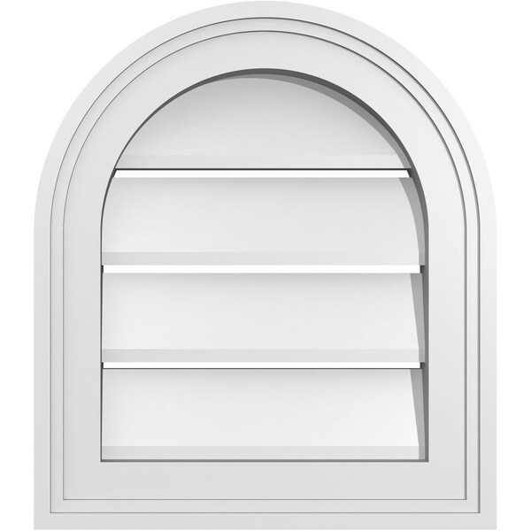 Ekena Millwork Round Top Surface Mount PVC Gable Vent: Functional, w/ 2"W x 1-1/2"P Brickmould Frame, 14"W x 16"H - GVPRT14X1602SF