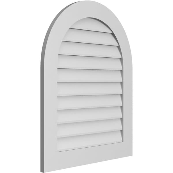 Ekena Millwork Round Top Surface Mount PVC Gable Vent: Non-Functional, w/ 3-1/2"W x 1"P Standard Frame, 28"W x 34"H - GVPRT28X3401SN