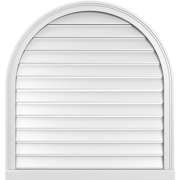 Ekena Millwork Round Top Surface Mount PVC Gable Vent: Functional, w/ 2"W x 2"P Brickmould Sill Frame, 34"W x 36"H - GVPRT34X3603SF