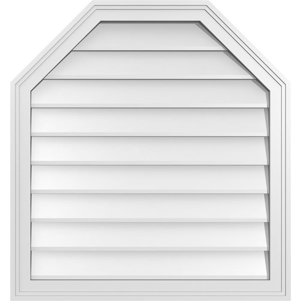 Ekena Millwork Octagonal Top Surface Mount PVC Gable Vent w/ 2"W x 1-1/2"P Brickmould Frame, 28"W x 30"H - GVPOT28X3002SN