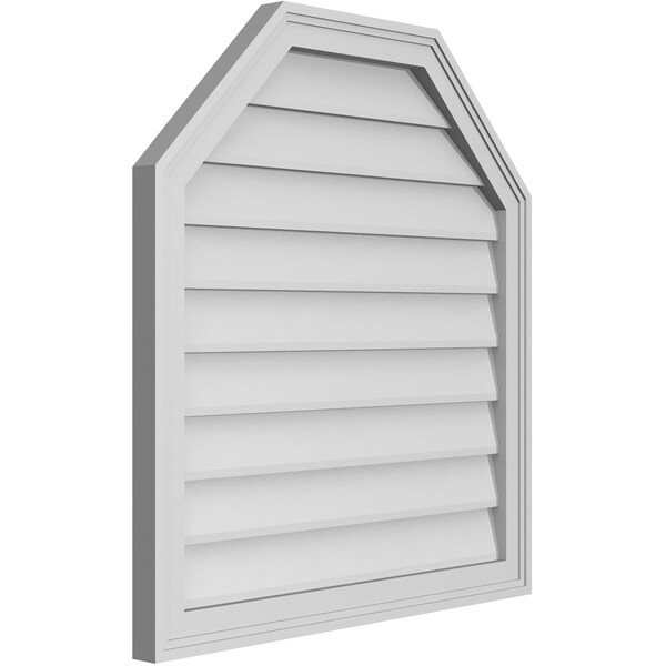Ekena Millwork Octagonal Top Surface Mount PVC Gable Vent w/ 2"W x 1-1/2"P Brickmould Frame, 28"W x 30"H - GVPOT28X3002SN