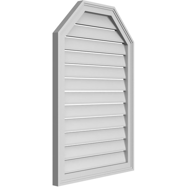 Ekena Millwork Octagonal Top Surface Mount PVC Gable Vent w/ 2"W x 1-1/2"P Brickmould Frame, 24"W x 36"H - GVPOT24X3602SF