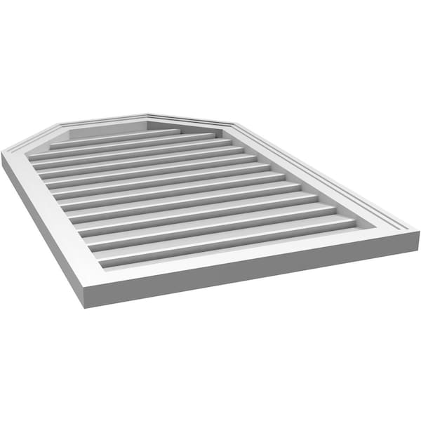 Ekena Millwork Octagonal Top Surface Mount PVC Gable Vent w/ 2"W x 1-1/2"P Brickmould Frame, 24"W x 36"H - GVPOT24X3602SF