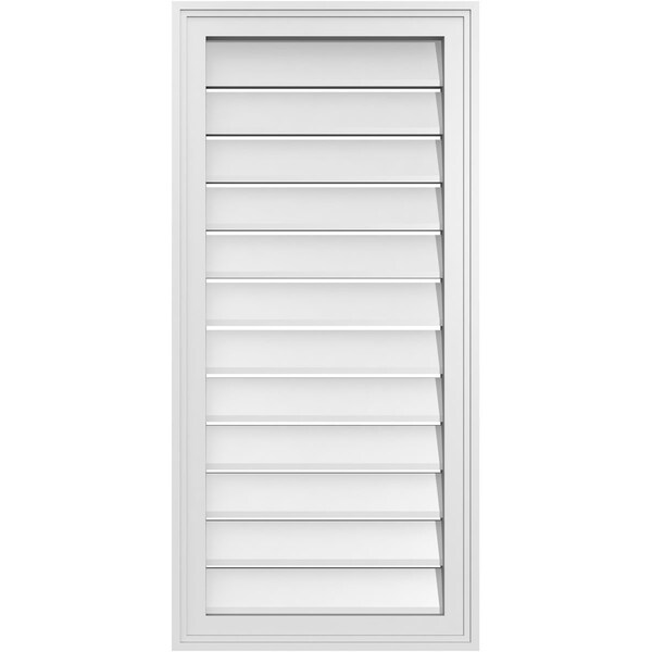 Ekena Millwork Vertical Surface Mount PVC Gable Vent: Functional, w/ 2"W x 1-1/2"P Brickmould Frame, 18"W x 38"H - GVPVE18X3802SF