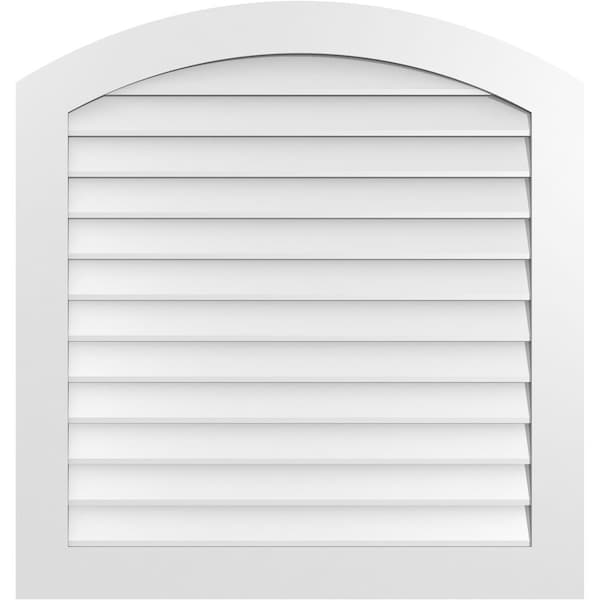 Ekena Millwork Arch Top Surface Mount PVC Gable Vent: Functional, w/ 3-1/2"W x 1"P Standard Frame, 38"W x 40"H - GVPAR38X4001SF