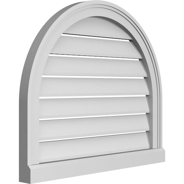 Ekena Millwork Round Top Surface Mount PVC Gable Vent: Functional, w/ 2"W x 2"P Brickmould Sill Frame, 26"W x 22"H - GVPRT26X2203SF