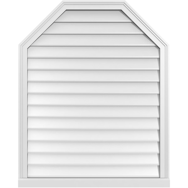 Ekena Millwork Octagonal Top Surface Mount PVC Gable Vent w/ 2"W x 2"P Brickmould Sill Frame, 34"W x 42"H - GVPOT34X4203SN