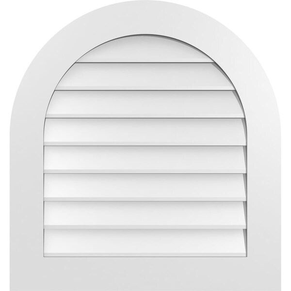 Ekena Millwork Round Top Surface Mount PVC Gable Vent: Non-Functional, w/ 3-1/2"W x 1"P Standard Frame, 28"W x 30"H - GVPRT28X3001SN