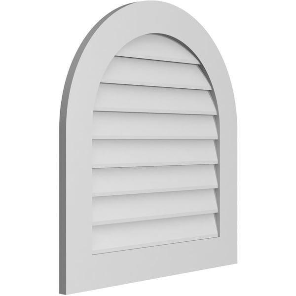 Ekena Millwork Round Top Surface Mount PVC Gable Vent: Non-Functional, w/ 3-1/2"W x 1"P Standard Frame, 28"W x 30"H - GVPRT28X3001SN