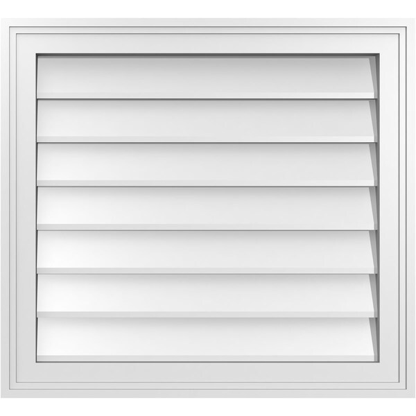 Ekena Millwork Vertical Surface Mount PVC Gable Vnt: Non-Functional, w/2"W x 1-1/2"H, Brickmould Frame, 24"W x 22"H - GVPVE24X2202SN