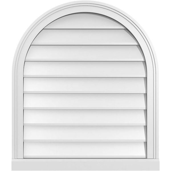 Ekena Millwork Round Top Surface Mount PVC Gable Vent w/ 2"W x 2"P Brickmould Sill Frame, 26"W x 30"H - GVPRT26X3003SN