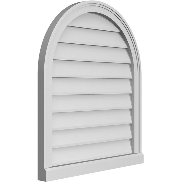 Ekena Millwork Round Top Surface Mount PVC Gable Vent w/ 2"W x 2"P Brickmould Sill Frame, 26"W x 30"H - GVPRT26X3003SN
