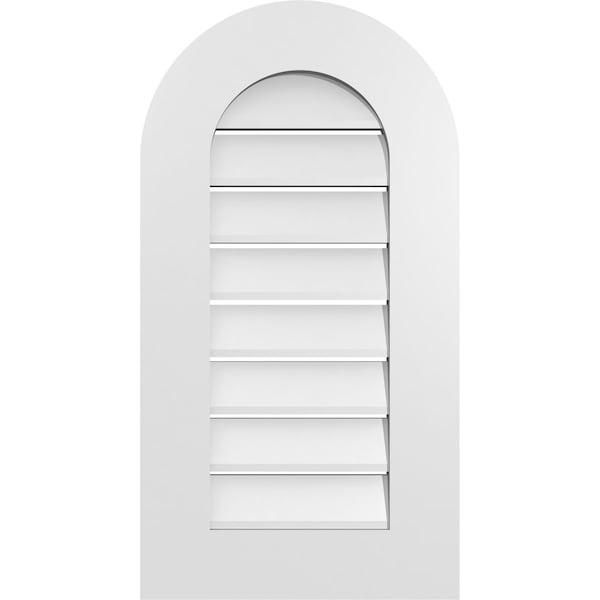 Ekena Millwork Round Top Surface Mount PVC Gable Vent: Functional, w/ 3-1/2"W x 1"P Standard Frame, 16"W x 30"H - GVPRT16X3001SF