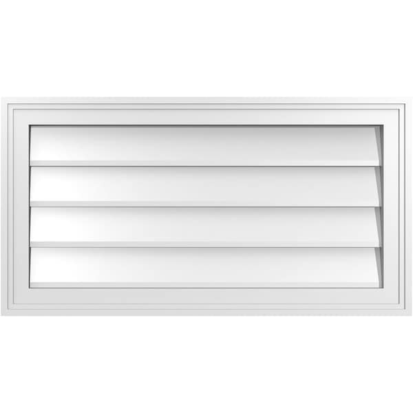 Ekena Millwork Vertical Surface Mount PVC Gable Vnt: Non-Functional, w/2"W x 1-1/2"H, Brickmould Frame, 30"W x 16"H - GVPVE30X1602SN