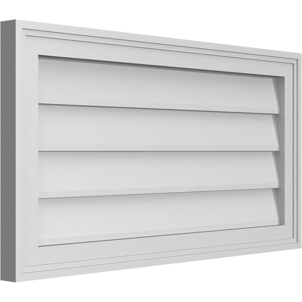 Ekena Millwork Vertical Surface Mount PVC Gable Vnt: Non-Functional, w/2"W x 1-1/2"H, Brickmould Frame, 30"W x 16"H - GVPVE30X1602SN