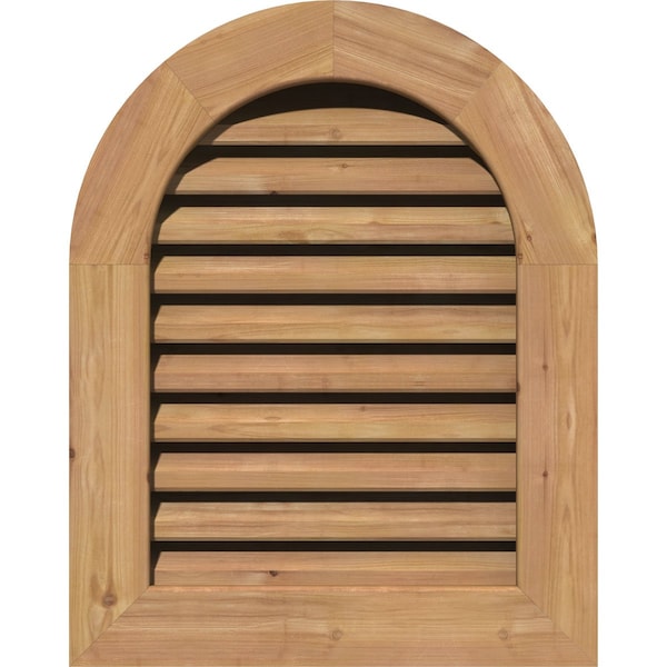 Ekena Millwork Round Top Gable Vent Functional, Western Red Cedar Gable Vent w/1" x 4" Flat Trim Frame, 20"W x 32"H - GVWRT20X3201SFUWR