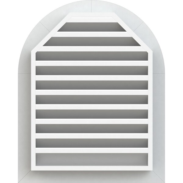 Ekena Millwork Round Top Gable Vent Functional, PVC Gable Vent w/ 1" x 4" Flat Trim Frame, 36"W x 32"H - GVPRT36X3201FUN