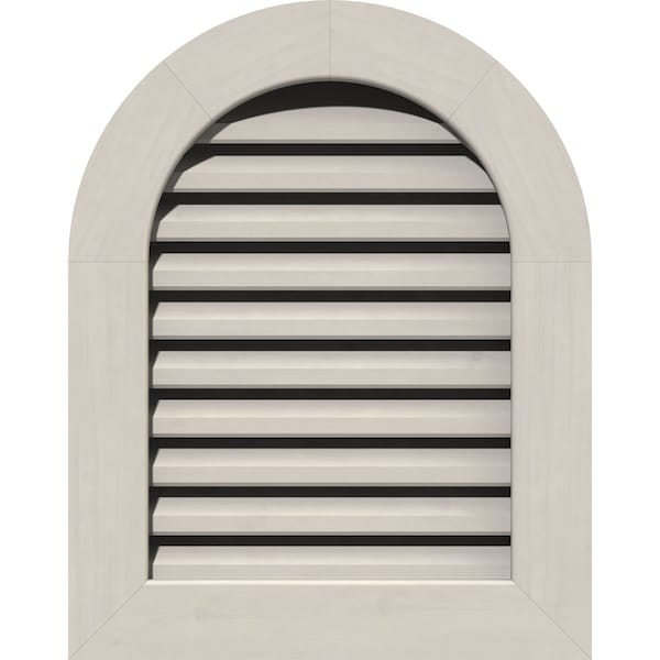Ekena Millwork Round Top Gable Vent Primed, Functional, Pine Gable Vent w/ 1" x 4" Flat Trim Frame, 12"W x 12"H - GVWRT12X1201SFPPI
