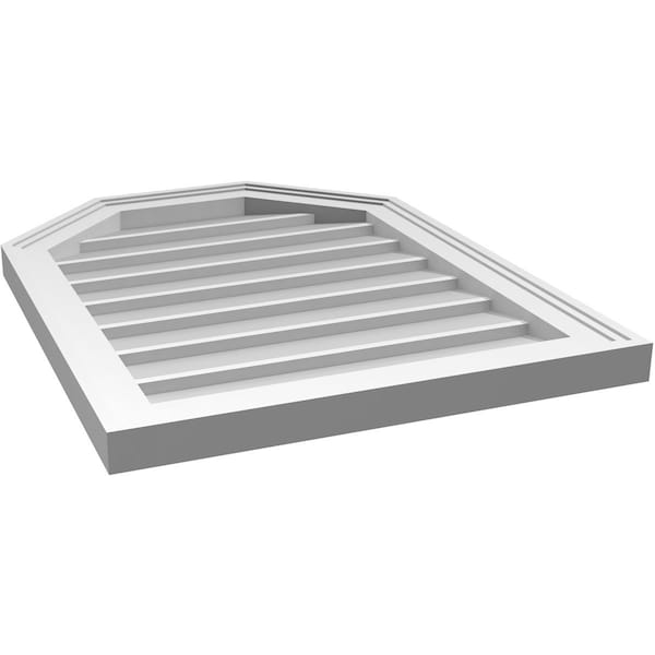 Ekena Millwork Octagonal Top Surface Mount PVC Gable Vent w/ 2"W x 1-1/2"P Brickmould Frame, 20"W x 26"H - GVPOT20X2602SN