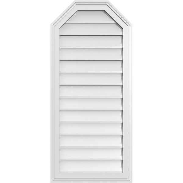 Ekena Millwork Octagonal Top Surface Mount PVC Gable Vent w/ 2"W x 1-1/2"P Brickmould Frame, 18"W x 40"H - GVPOT18X4002SN