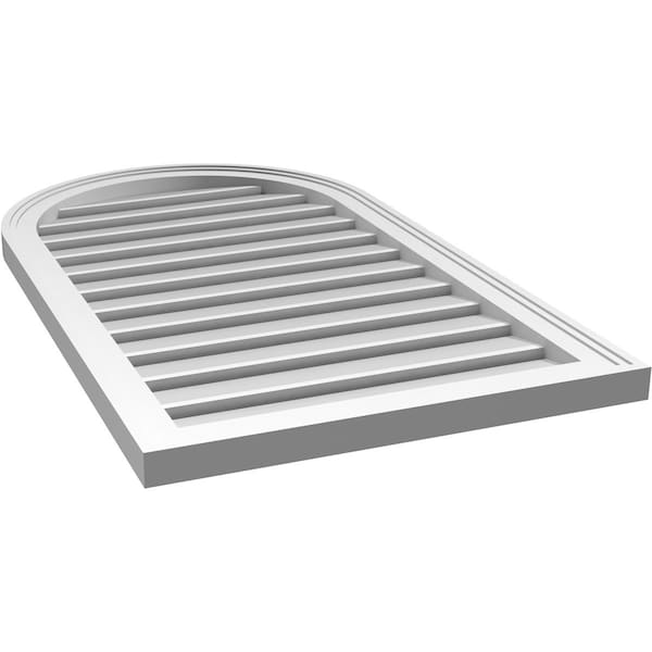 Ekena Millwork Round Top Surface Mount PVC Gable Vent: Functional, w/ 2"W x 1-1/2"P Brickmould Frame, 22"W x 38"H - GVPRT22X3802SF