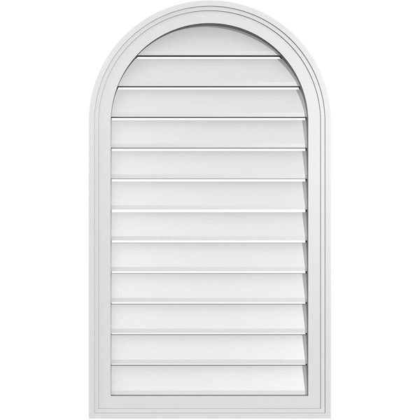 Ekena Millwork Round Top Surface Mount PVC Gable Vent: Functional, w/ 2"W x 1-1/2"P Brickmould Frame, 22"W x 38"H - GVPRT22X3802SF