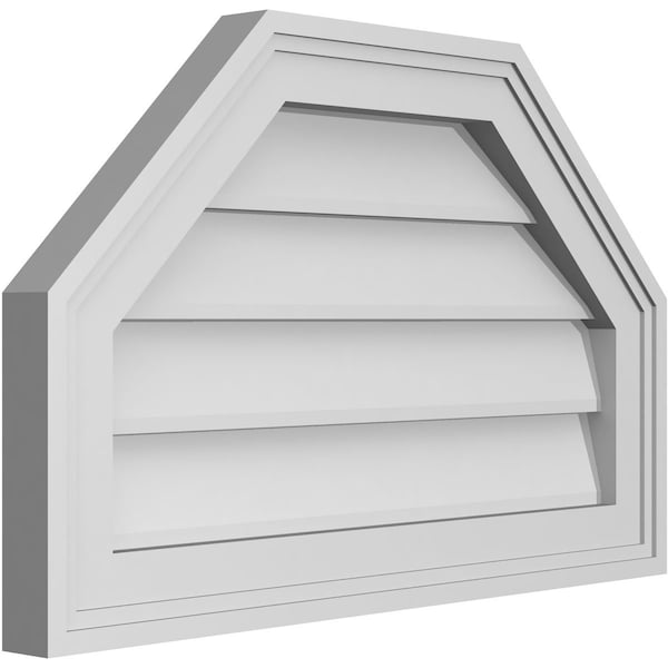 Ekena Millwork Octagonal Top Surface Mount PVC Gable Vent w/ 2"W x 1-1/2"P Brickmould Frame, 22"W x 14"H - GVPOT22X1402SN