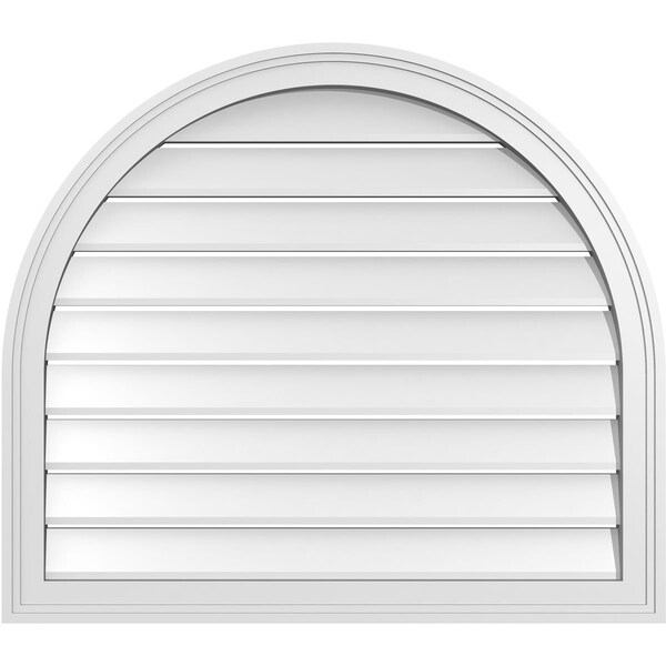 Ekena Millwork Round Top Surface Mount PVC Gable Vent: Functional, w/ 2"W x 1-1/2"P Brickmould Frame, 32"W x 28"H - GVPRT32X2802SF