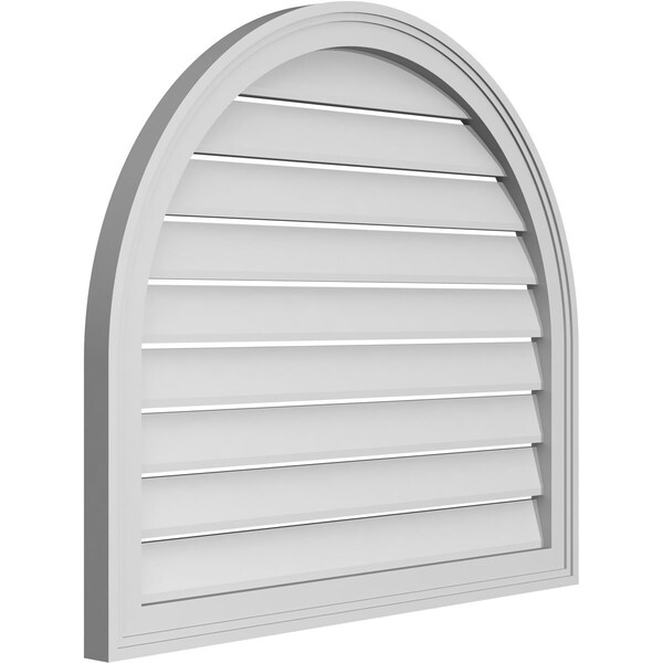 Ekena Millwork Round Top Surface Mount PVC Gable Vent: Functional, w/ 2"W x 1-1/2"P Brickmould Frame, 32"W x 28"H - GVPRT32X2802SF