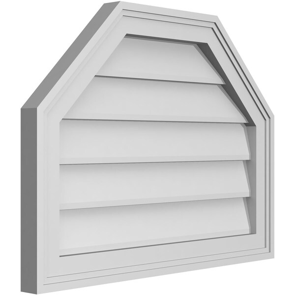 Ekena Millwork Octagonal Top Surface Mount PVC Gable Vent w/ 2"W x 1-1/2"P Brickmould Frame, 24"W x 18"H - GVPOT24X1802SN