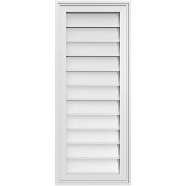 Ekena Millwork Vertical Surface Mount PVC Gable Vnt: Non-Functional, w/2"W x 1-1/2"H, Brickmould Frame, 14"W x 34"H - GVPVE14X3402SN