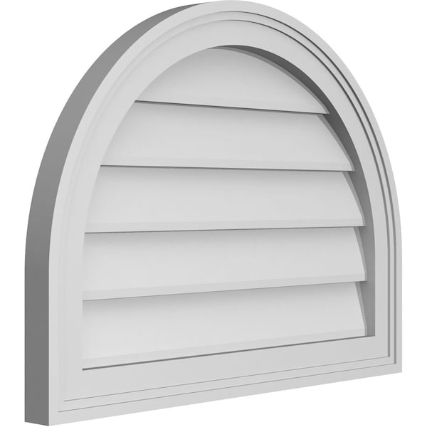 Ekena Millwork Round Top Surface Mount PVC Gable Vent w/ 2"W x 1-1/2"P Brickmould Frame, 24"W x 18"H - GVPRT24X1802SN