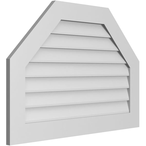 Ekena Millwork Octagonal Top Surface Mount PVC Gable Vent w/ 3-1/2"W x 1"P Standard Frame, 38"W x 26"H - GVPOT38X2601SN