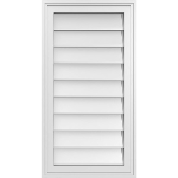Ekena Millwork Vertical Surface Mount PVC Gable Vnt: Non-Functional, w/2"W x 1-1/2"H, Brickmould Frame, 16"W x 30"H - GVPVE16X3002SN