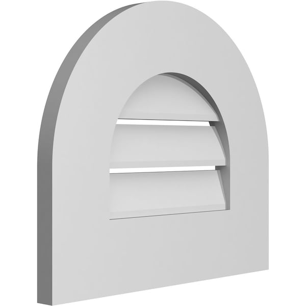Ekena Millwork Round Top Surface Mount PVC Gable Vent: Functional, w/ 3-1/2"W x 1"P Standard Frame, 16"W x 14"H - GVPRT16X1401SF
