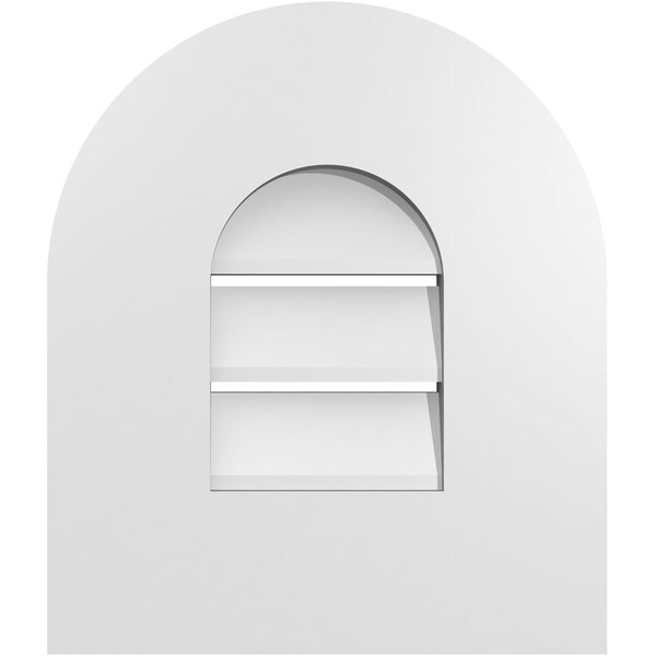 Ekena Millwork Round Top Surface Mount PVC Gable Vent: Functional, w/ 3-1/2"W x 1"P Standard Frame, 12"W x 14"H - GVPRT12X1401SF