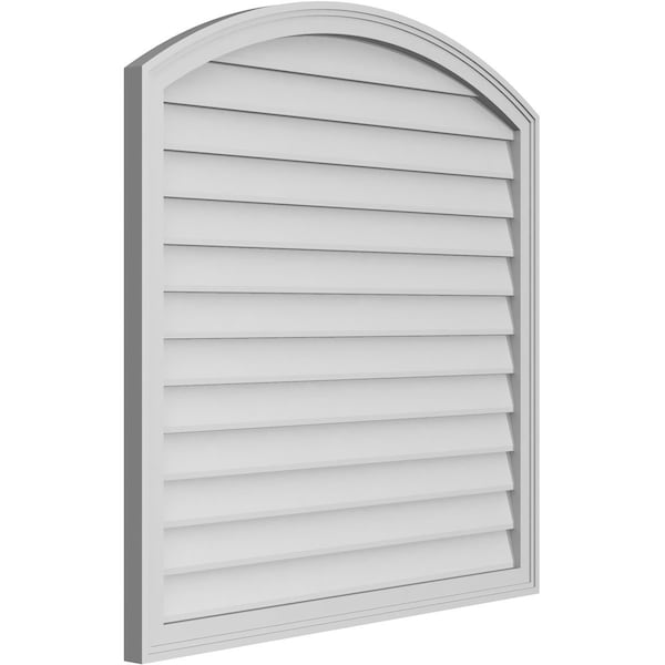 Ekena Millwork Arch Top Surface Mount PVC Gable Vent: Functional, w/ 2"W x 1-1/2"P Brickmould Frame, 40"W x 40"H - GVPAR40X4002SF