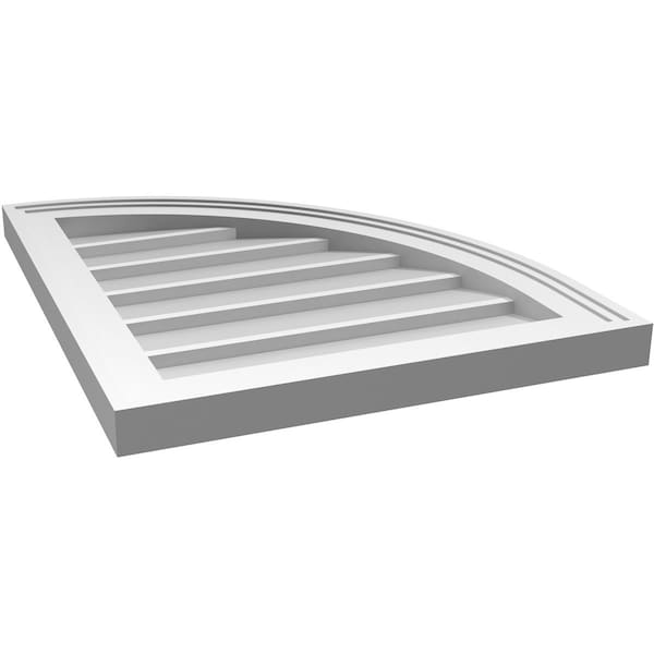 Ekena Millwork Quarter Round Top Right Surface Mount PVC Gable Vent w/ 2"W x 1-1/2"P Brickmould Frame, 18"W x 22"H - GVPQR18X2202SN