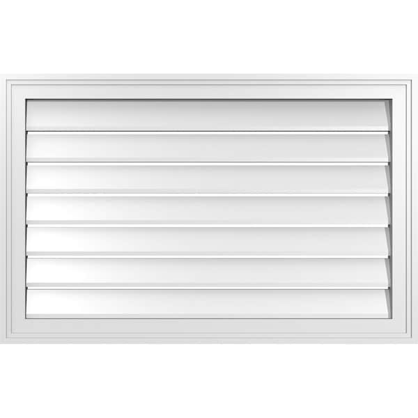 Ekena Millwork Vertical Surface Mount PVC Gable Vent: Functional, w/ 2"W x 1-1/2"P Brickmould Frame, 34"W x 22"H - GVPVE34X2202SF