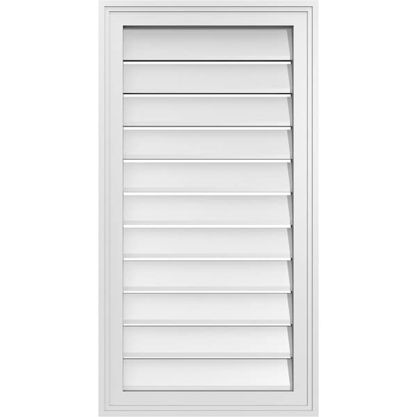 Ekena Millwork Vertical Surface Mount PVC Gable Vent: Functional, w/ 2"W x 1-1/2"P Brickmould Frame, 18"W x 34"H - GVPVE18X3402SF